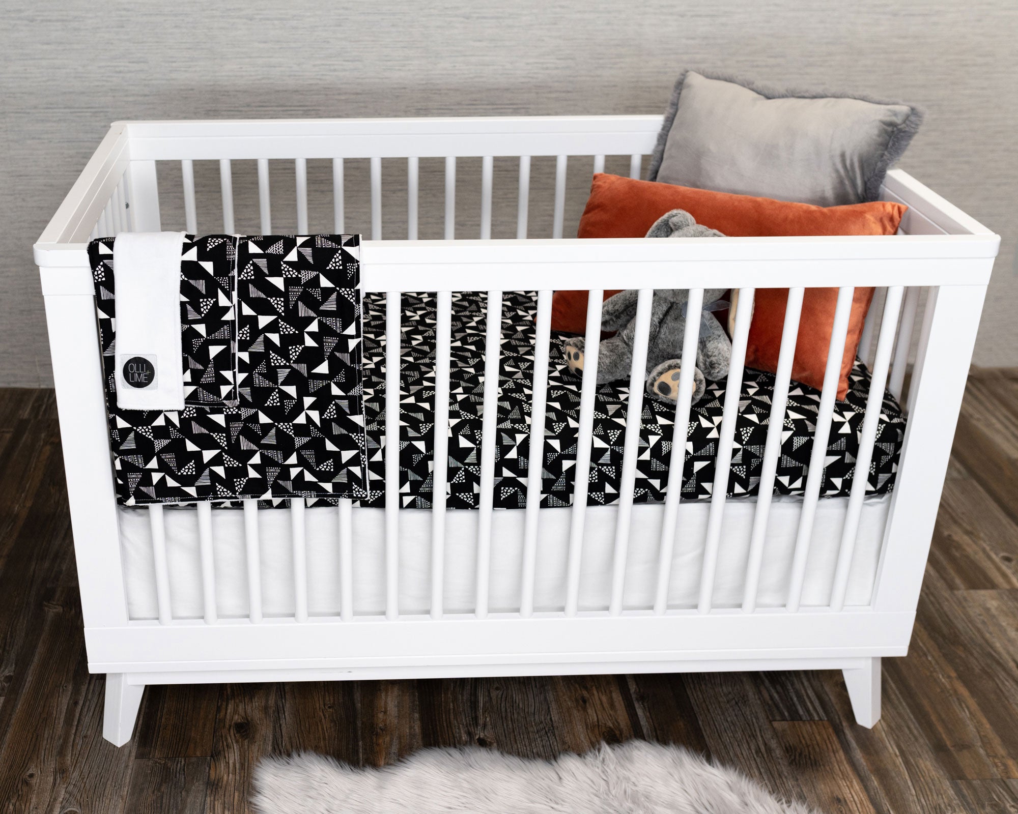 Pinwheels - Deluxe Nursery Bedding Set - Multi-Pinwheels on Black - Olli+Lime